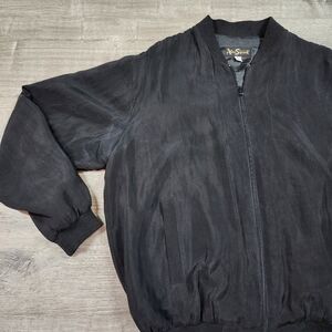VINTAGE ALAN STUART Silk Black Zip Up Bomber Jacket USA Men's Large